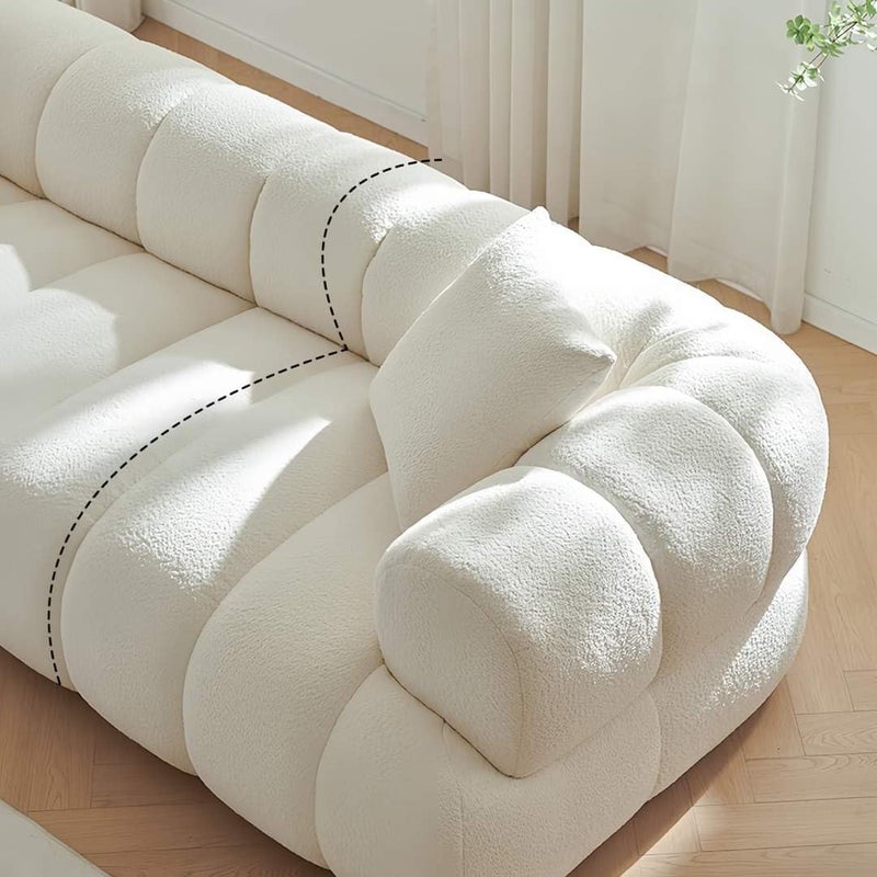 Modern 3-Piece Modular Sofa Set, Cream White, 248cm Wide Sectional with Ottoman